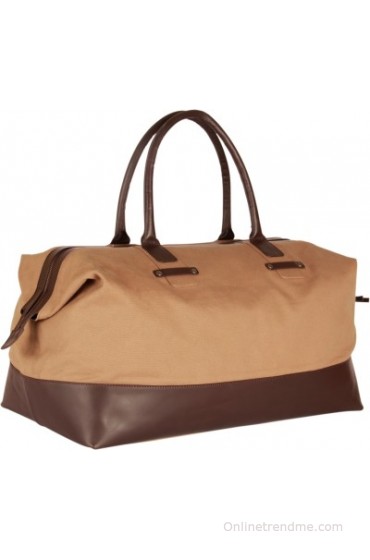 Beroza Handcraft Gable Small Travel Bag - Large(Light Khaki Canvas, Dark Brown Leather)